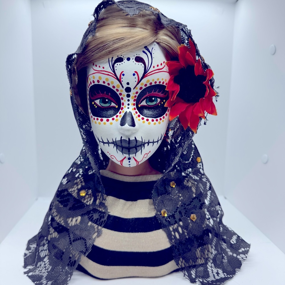 Barbie Day of the Dead Vtg  OOAK Custom Painted Bust Styling Head Repaint Doll